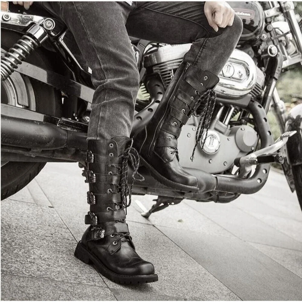 Tebapi Boots Black NWOB Leather Motorcycle Skull Waterproof Biker Size 41 US 8